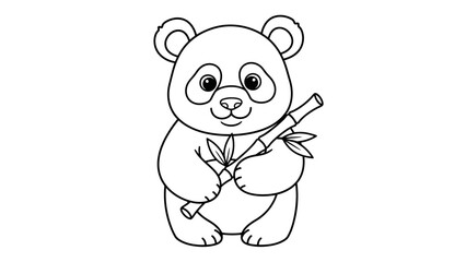 Fototapeta premium Adorable Panda Bear Holding Bamboo A Sweet Black and White Illustration for Kids