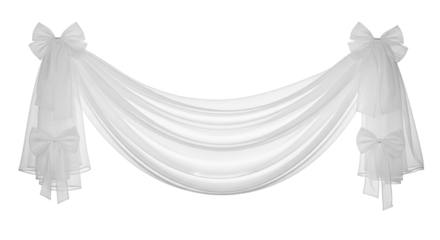 Elegant White Sheer Fabric Drapes with Delicate Bows Wedding Event Decor Luxurious Celebration Party Backdrop Bridal