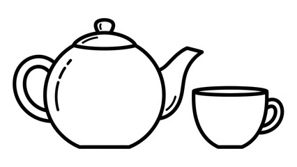 Elegant Tea Time A Simple Line Art Illustration of Teapot and Cup
