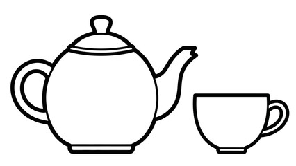 Tea Time A Simple Line Art Illustration of a Teapot and Cup