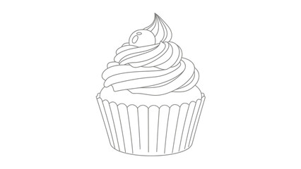 Cupcake Illustration with Swirl Frosting and Cherry Topping