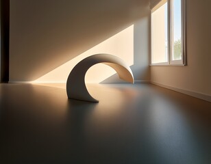 abstract shape in modern architectural style with smooth surface on floor illuminated by soft natural light from window with shadows minimal and clean composition ideal for backgrounds