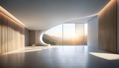 architectural serenity with shape an elegant minimalist interior with floor wall window clean lines bathed in a soft ethereal light creates a sense of calm and futuristic aesthetic appeal