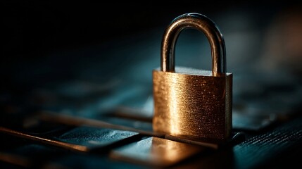 Secure your digital world with a gleaming brass padlock symbolizing robust cybersecurity and data protection against threats, emphasizing trust and safety.