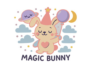 Whimsical magic bunny cartoon character illustration