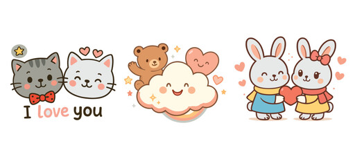 Obraz premium Cute cartoon animals expressing love and friendship in a colorful illustration