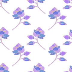 Beautiful floral seamless pattern with pink and violet flowers. Vector floral background.