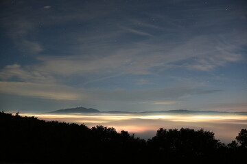 Beautiful dawn sunrise over Pleasanton, California with moon and stars