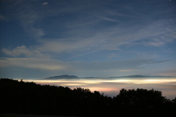Beautiful dawn sunrise over Pleasanton, California with moon and stars