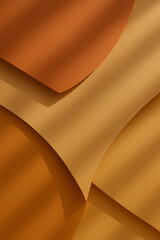 Overlapping sheets of textured paper in warm shades of brown and orange create an abstract pattern. Curves and soft angles form gentle waves, enhanced by the play of light and shadow.