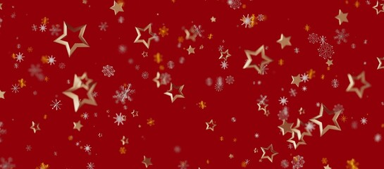 Christmas background illustration with golden stars and snowflakes on a red background, perfect for holiday greetings and celebration © vegefox.com