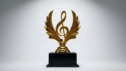 Golden music award trophy with wings and treble clef