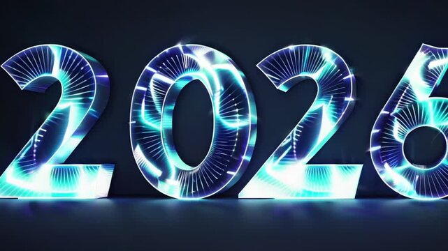 2026 in glowing futuristic style with electric blue patterns  