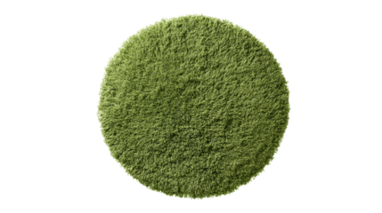 Round green shag rug featuring a fuzzy texture and soft fibers, creating a cozy flooring solution for modern homes, isolated with transparent background