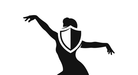 Silhouette of a dancer with a shield over her face.
