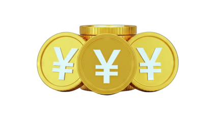 Gold Yen Coins Stacked and Isolated on White Background