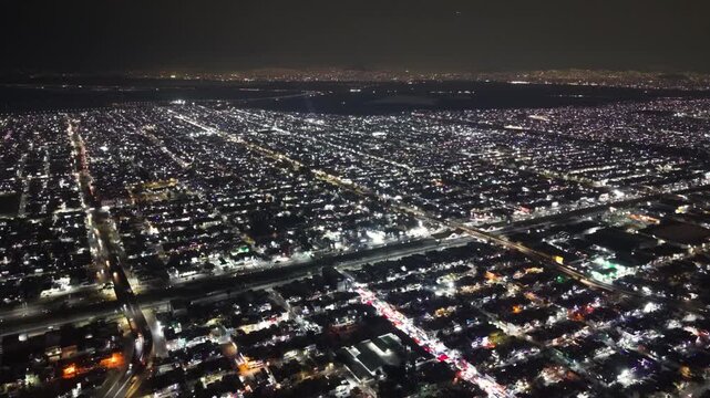 Aerial night view of Ecatepec in December, part of the Mexico City metropolitan area