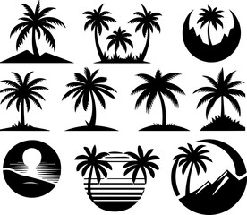 Fototapeta premium Minimal Palm Tree Silhouette Isolated on White Background Vector