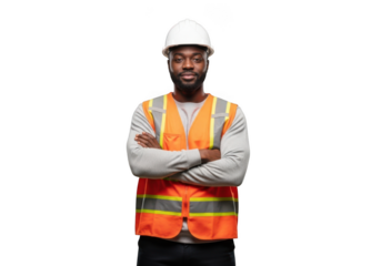 Confident construction worker isolated on transparent background