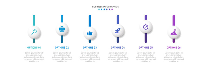 Progress bar featuring 6 arrow-shaped elements, symbolizing the six stages of business strategy and progression. Clean timeline infographic design template. Vector for mobile presentation.