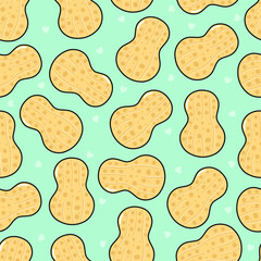 Cute peanut cartoon seamless pattern on green background