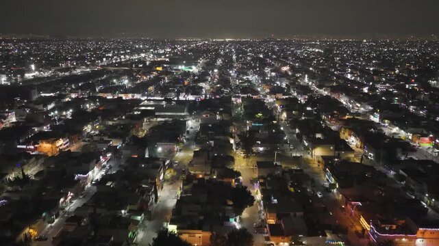 Aerial night view of Ecatepec in December, part of the Mexico City metropolitan area