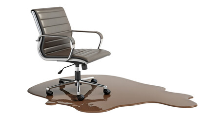 Modern Ribbed Leather Office Chair on Puddle of Spilled Coffee Concept Graphic