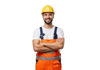 Confident construction worker isolated on transparent background