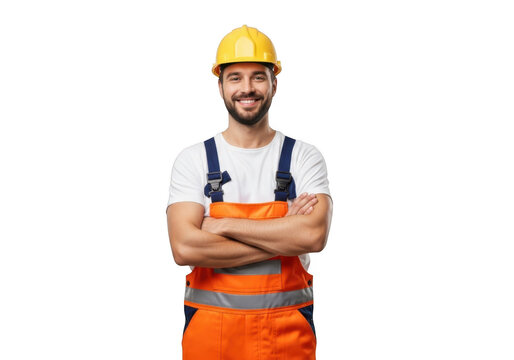 Confident construction worker isolated on transparent background