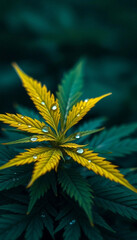 Cannabis leaves with a golden accent. Vertical screensaver.