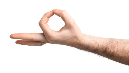 Man showing okay gesture on white background, closeup