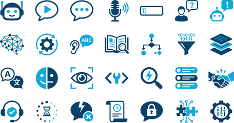 Collection of Artificial Intelligence and Machine Learning vector icons for modern technology concepts.