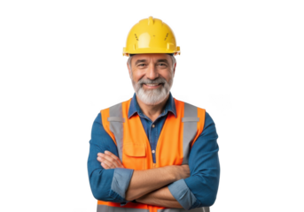 Confident construction worker isolated on transparent background