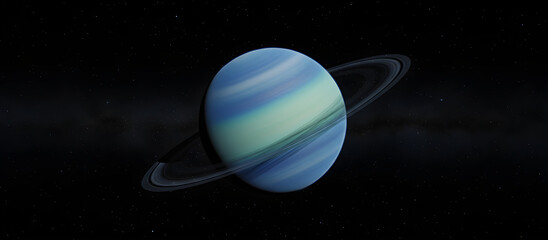 Gas giant planet with rings orbiting in deep space