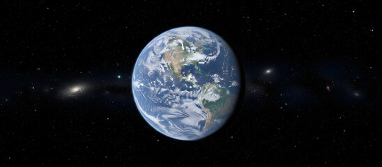 Naklejka premium Earth orbiting in deep space with galaxies