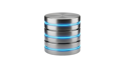 Modern Silver Data Center Server Stack with Bright Blue Glowing Rings Cloud Computing Digital Information Storage