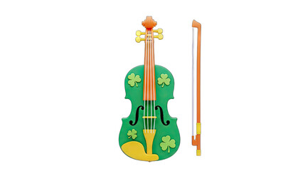 Naklejka premium Green Violin with Shamrocks and Bow on White Background