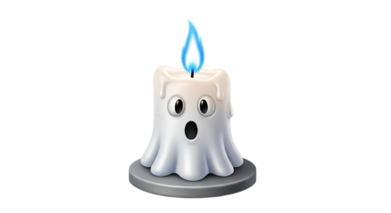 Cute Ghost Candle Emoji Halloween Spooky Surprise Animated Blue Flame Holiday Party Decor Mystery Light Funny Expression