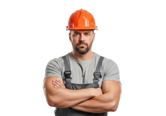 Confident construction worker isolated on transparent background