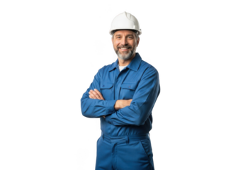 Confident construction worker isolated on transparent background