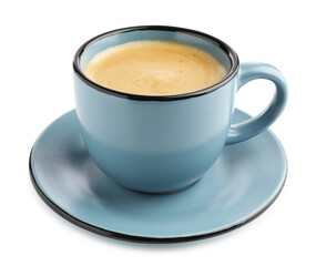 Aromatic coffee in cup on white background