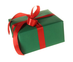 One beautiful Christmas gift box isolated on white