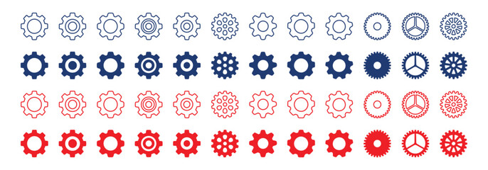 Naklejka premium Gear Settings Icon Collection Configuration and Control Symbols Vector Illustration on Transparent Background