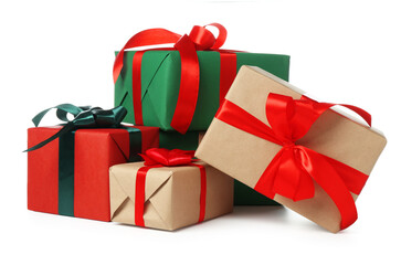 Beautiful Christmas gift boxes isolated on white