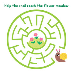 Easter village round geometrical maze for children with snail going to flower meadow. Funny simple square labyrinth game with cute mollusk. Spring holiday printable activity, worksheet © Lexi Claus