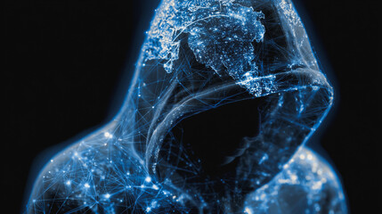 Hacker are planning to hack and attack networks and cyber security systems and stands on the peak of success amid tall, innovative Smart city and graphs with statistics to analyze business potential