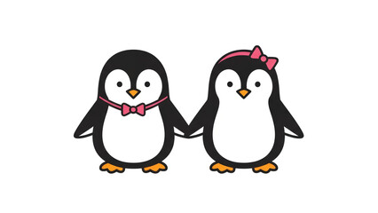 Fototapeta premium Cute cartoon penguins with bowtie and bow