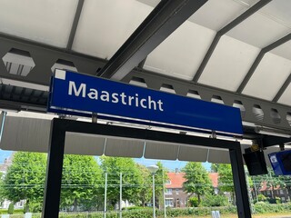 Maastricht sign at a train station