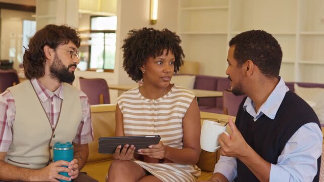 Diverse colleagues brainstorming ideas during a collaborative business meeting