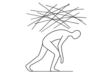 Fototapeta premium Line art depiction of stress and overwhelm with tangled lines